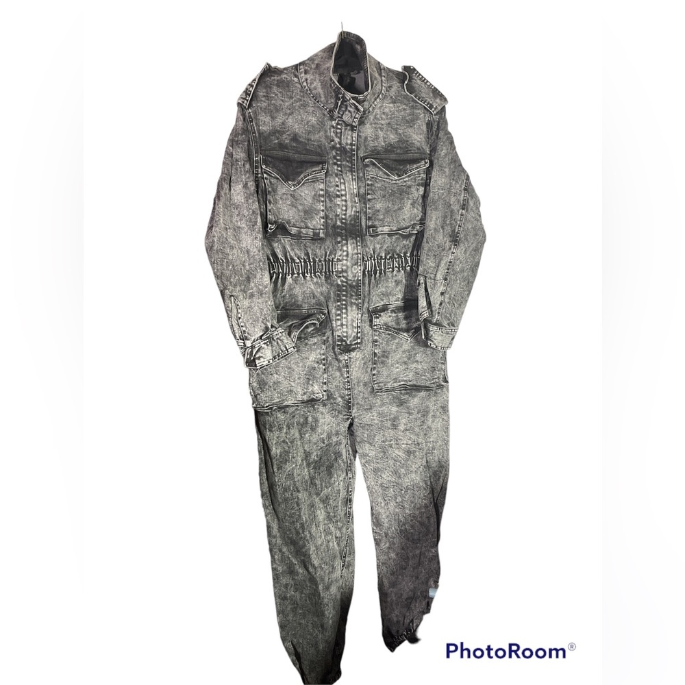 Norma Kamali Women's Black Acid-wash Denim Jumpsuit Size 8
